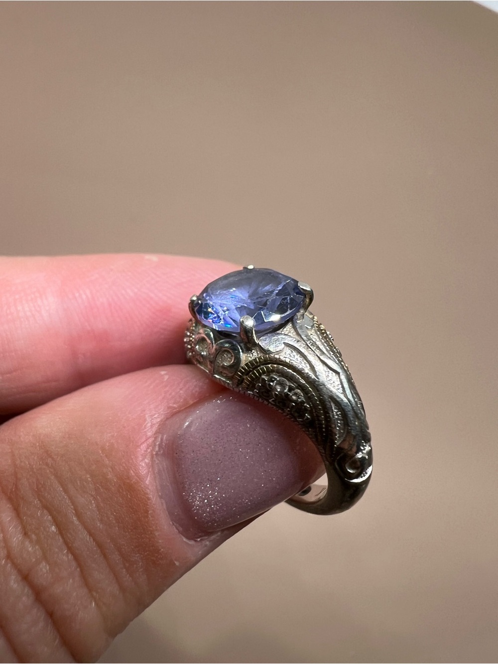 Vintage Vanna K Sterling Silver Ring with Blue Gemstone